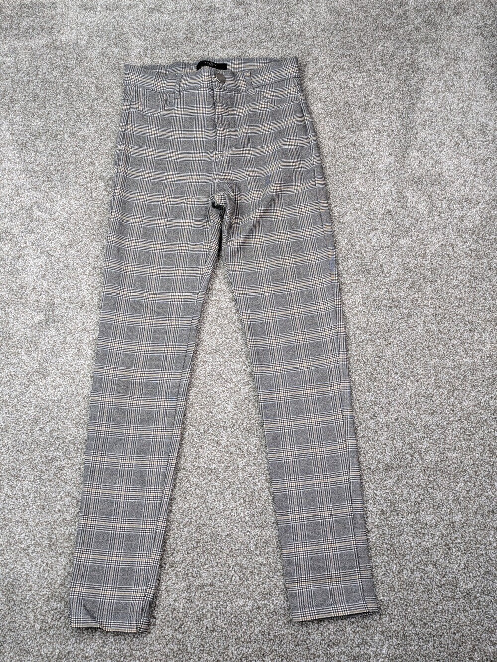 21 Saints Pants Women S Gray Plaid Ankle Legging Hi Waist Stretch Comfort Office